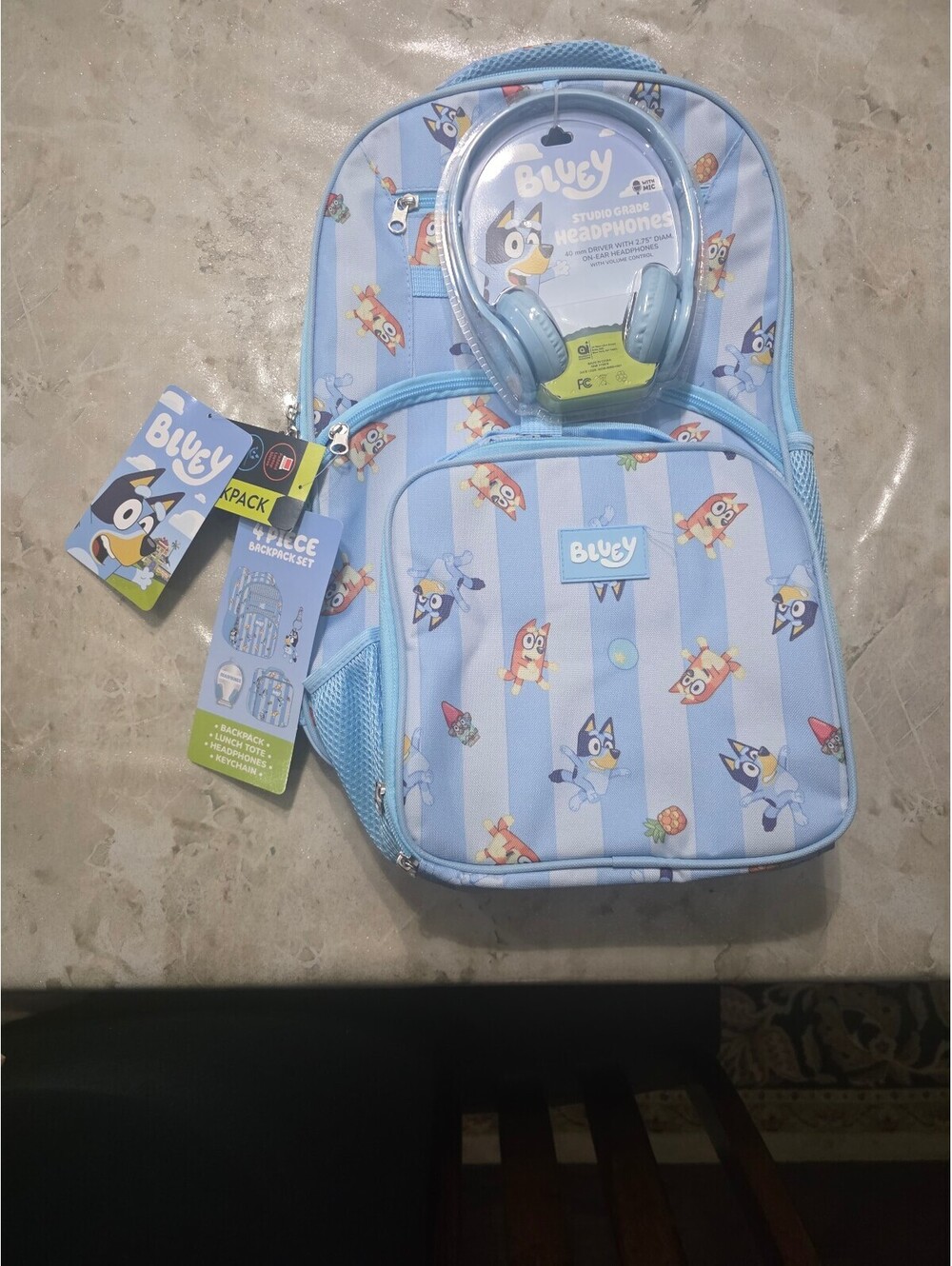 Bluey 4 Piece Kids Backpack Set with Lunch Tote and Headphones